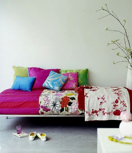 Oriental cushions and throw