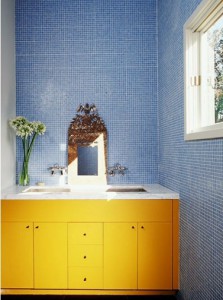 Mustard and Teal Bathroom