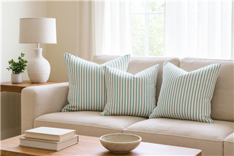 Ticking Stripe 1 Aqua Cushion