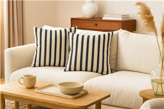 Ticking Stripe 2 Fabric Black Cushion