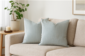 Ticking Stripe 1 Peacock Cushion