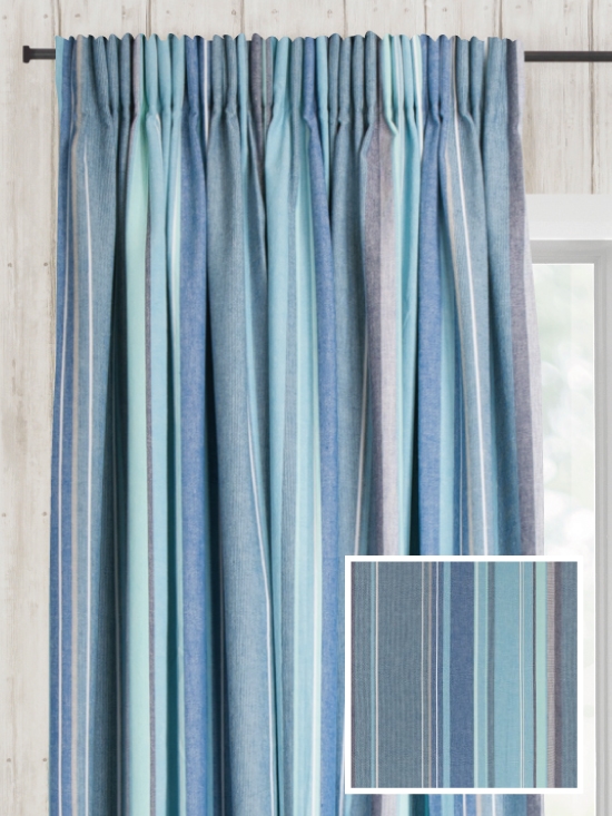 Ready Made Pencil Pleat Curtains In Azure Loom And Last