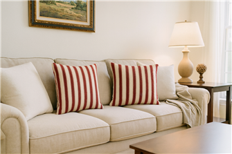 Ticking Stripe 2 Fabric Peony Cushion