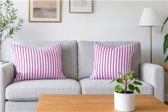Ticking Stripe 1 Cerise Cushion